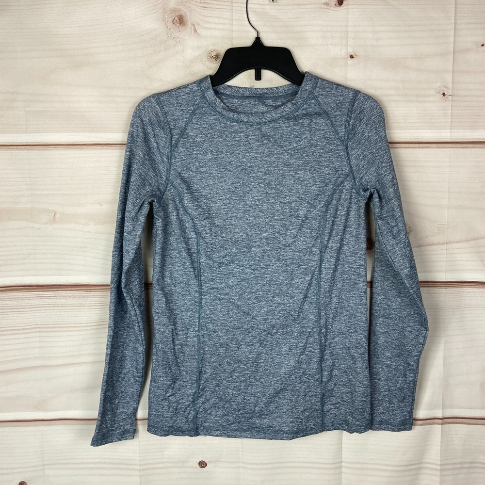 zuda Z-Ultrasoft Space Dye Long Sleeve Crew-Neck Top Womens XS Blue Athletic Tee